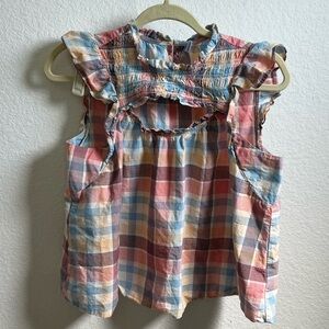 Old Navy Plaid Ruffle Tank Top - Pink, Blue, Cream, Tan